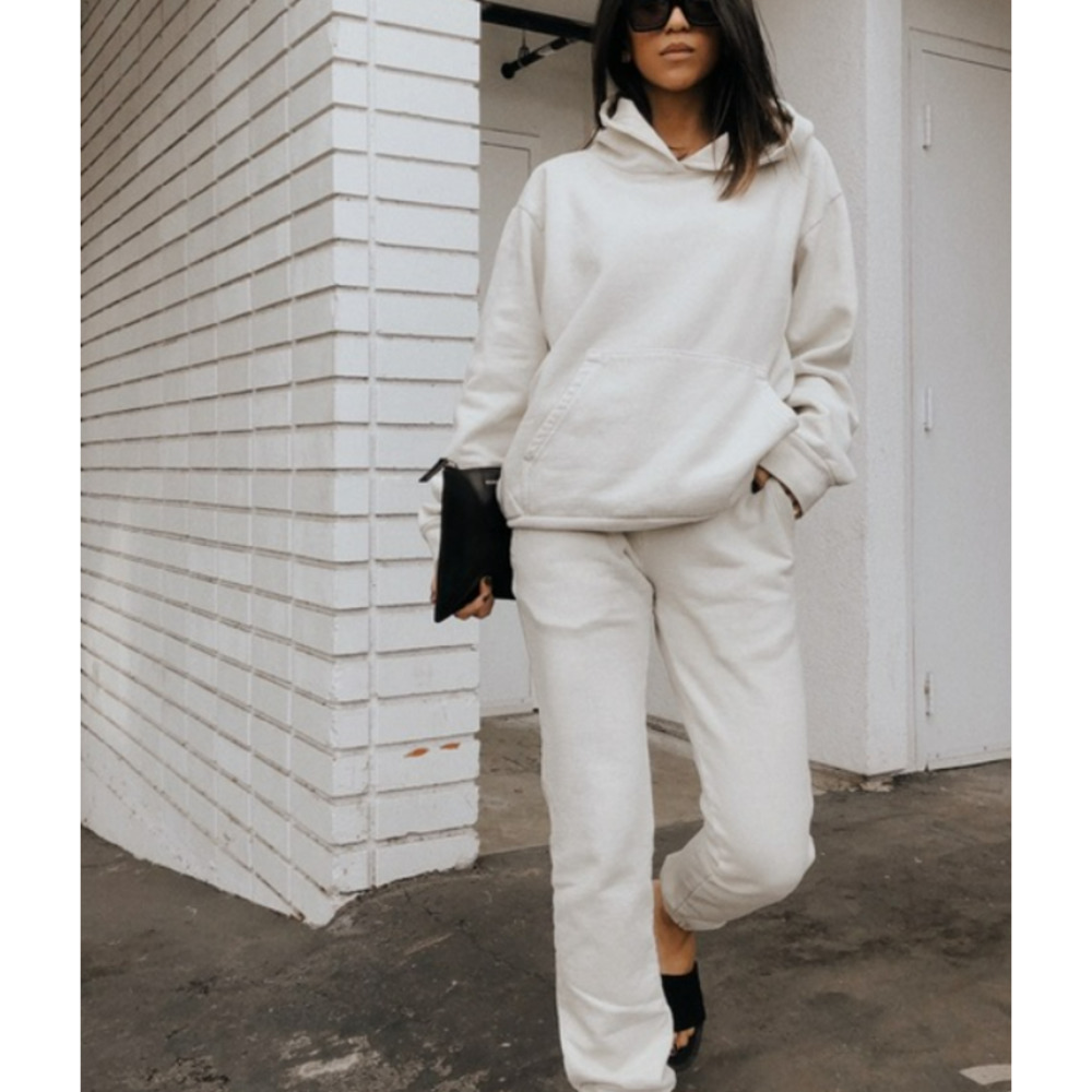 Talentless Womens Premium Bone Cream Heavyweight Cotton Joggers Sweatpants S